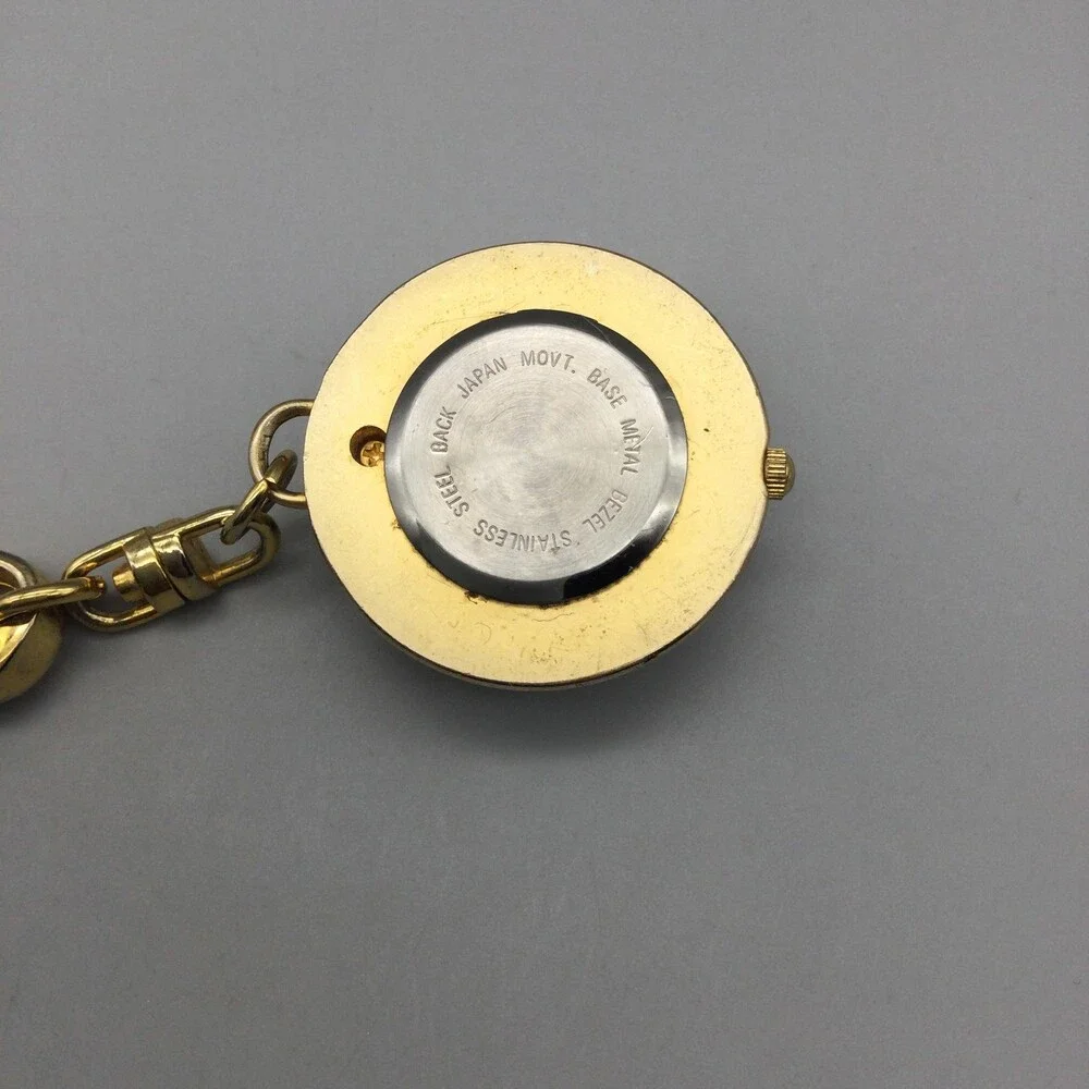 JQ-JQ Key Ring Watch Mens 31.4mm White Dial Gold Tone Baseball New Battery